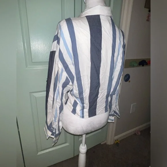 Zara trf White Blue Stripped Crop Blouse - Picture 9 of 15